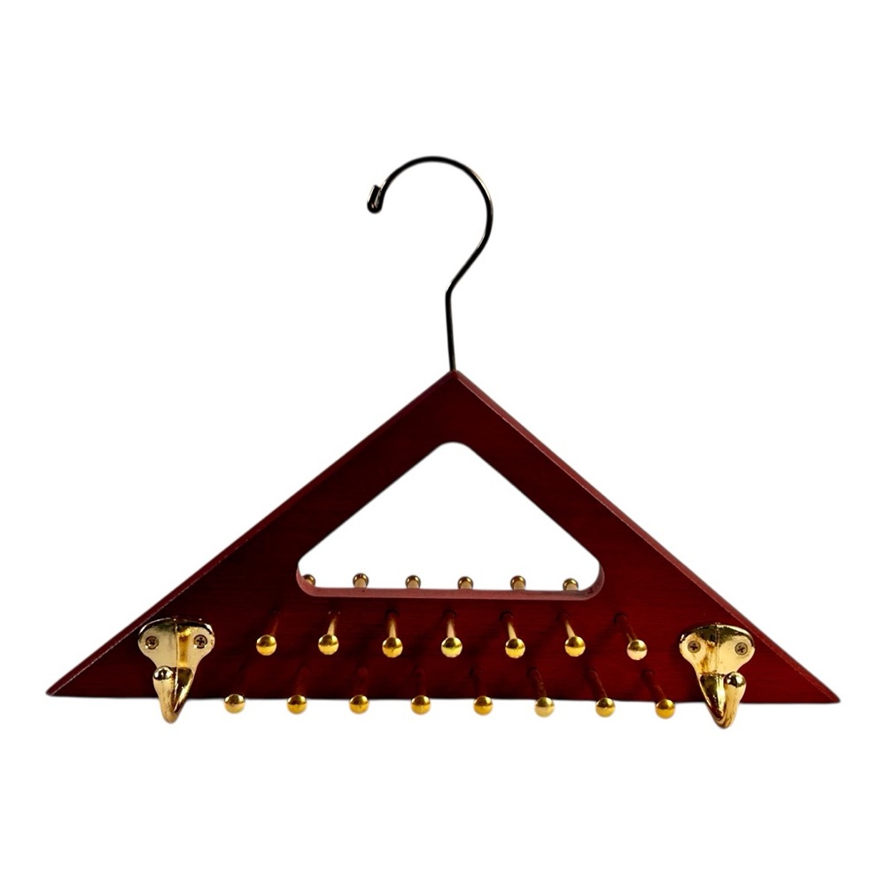 Wood & Brass Multi-Tie Belt Organizer Hanger Triangle Rack Gentleman’s Closet